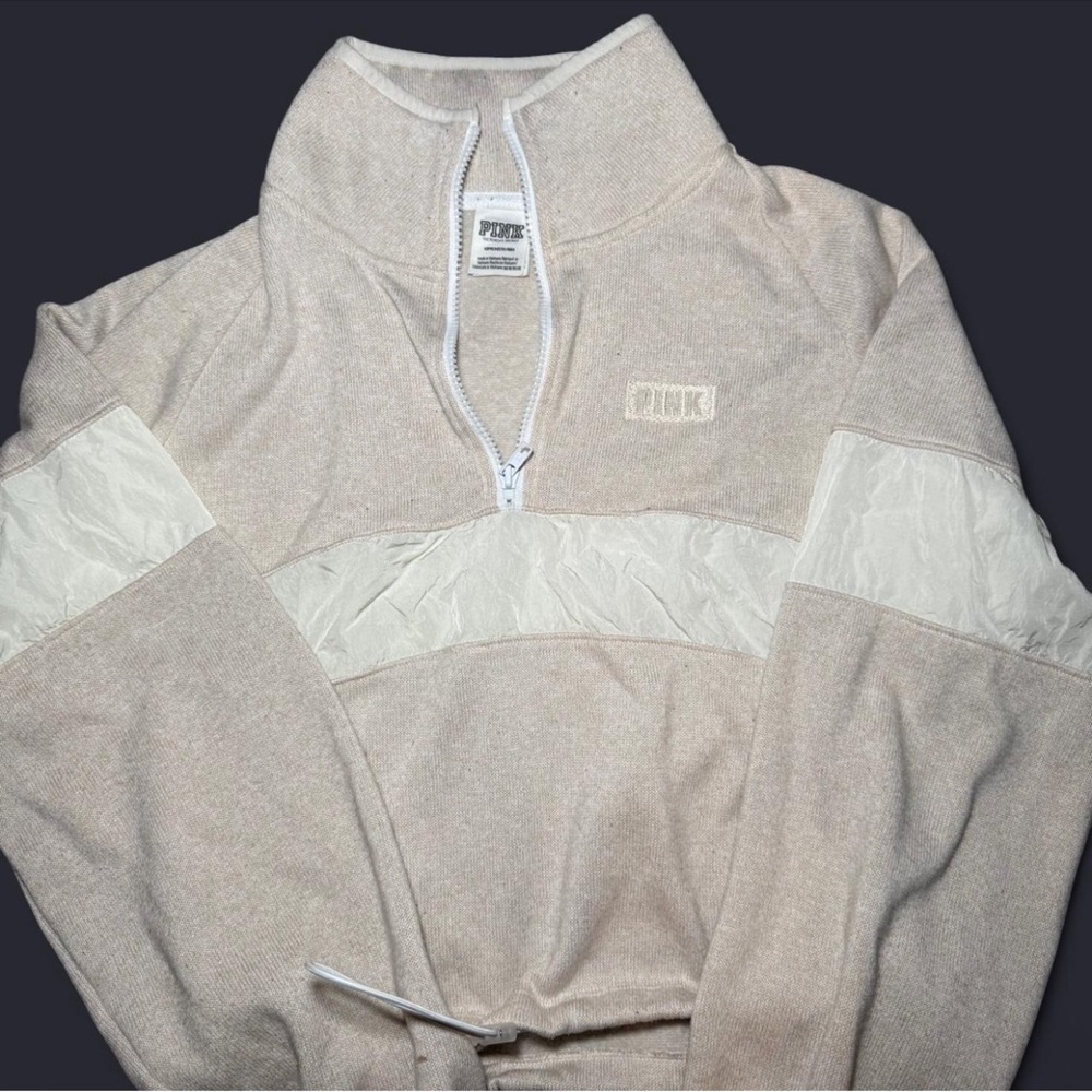 PINK Victoria's Secret Men's Cream Zip-Up Sweater